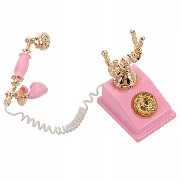 Mini telefono vintage rosa per casa delle bambole con dettagli realistici