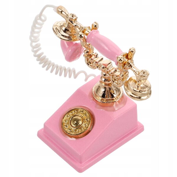 Mini telefono vintage rosa per casa delle bambole con dettagli realistici