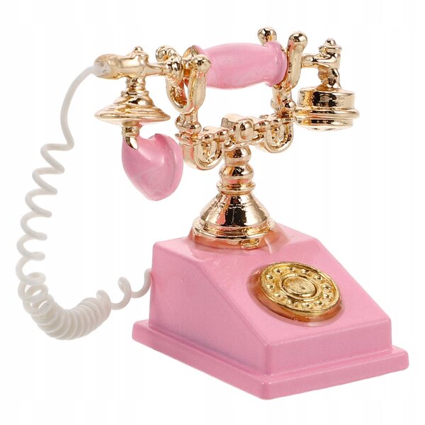 Mini telefono vintage rosa per casa delle bambole con dettagli realistici