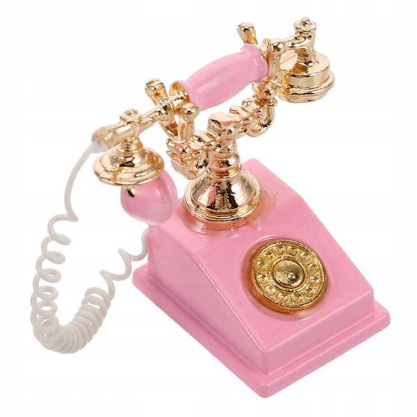 Mini telefono vintage rosa per casa delle bambole con dettagli realistici