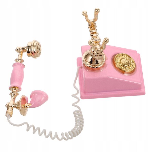 Mini telefono vintage rosa per casa delle bambole con dettagli realistici