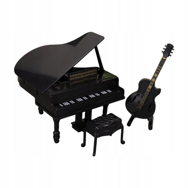 Miniatura Fortepiano con Chitarra e Sgabello per Casa delle Bambole 1:12