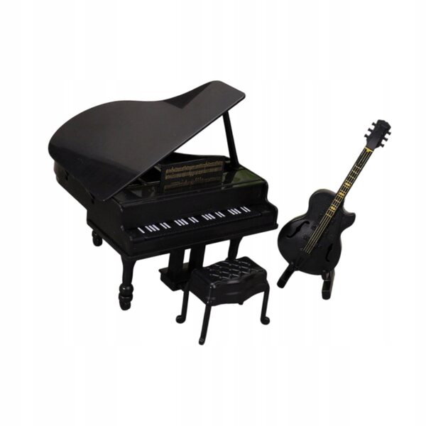 Miniatura Fortepiano con Chitarra e Sgabello per Casa delle Bambole 1:12