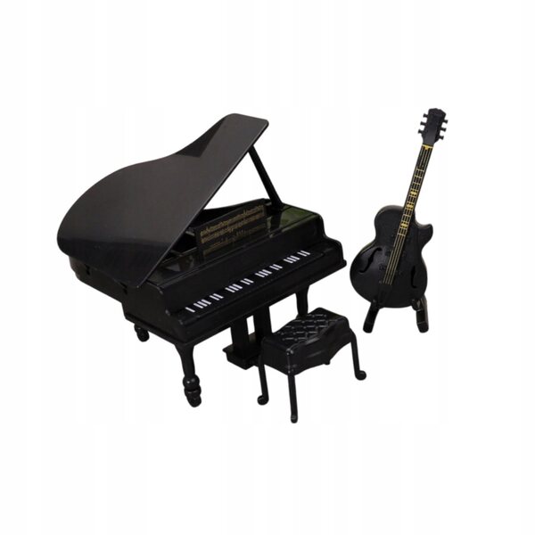 Miniatura Fortepiano con Chitarra e Sgabello per Casa delle Bambole 1:12