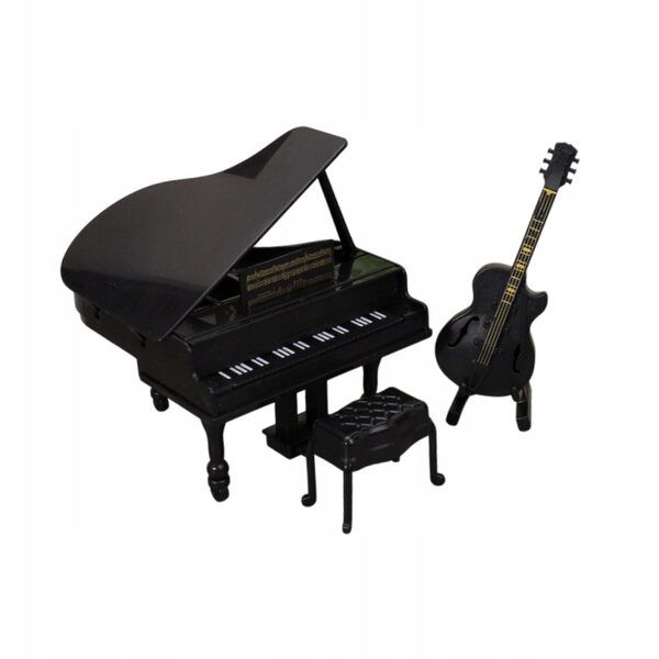 Miniatura Fortepiano con Chitarra e Sgabello per Casa delle Bambole 1:12