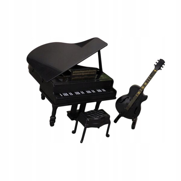 Miniatura Fortepiano con Chitarra e Sgabello per Casa delle Bambole 1:12