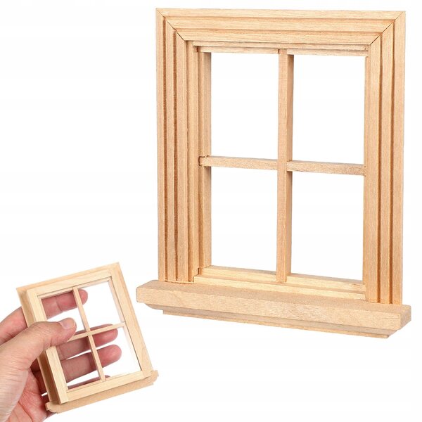 Miniatura finestra in legno per case delle bambole, decorazione resistente e naturale