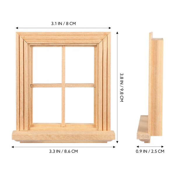 Miniatura finestra in legno per case delle bambole, decorazione resistente e naturale