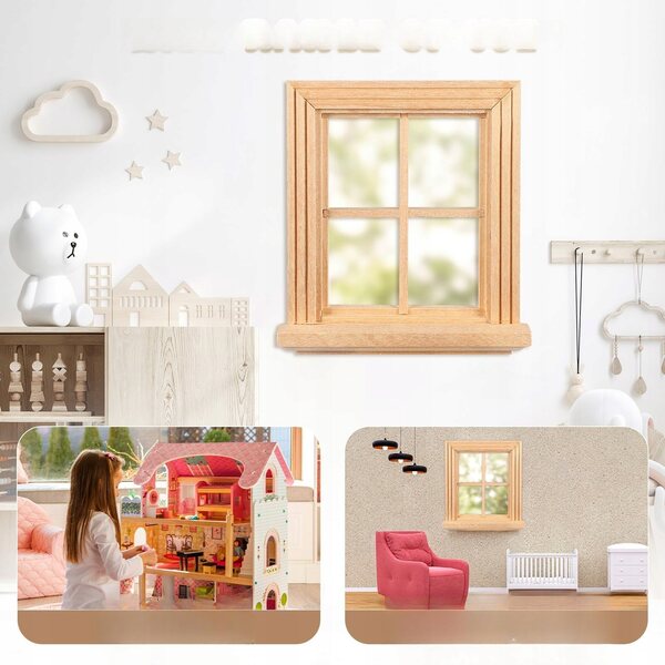 Miniatura finestra in legno per case delle bambole, decorazione resistente e naturale