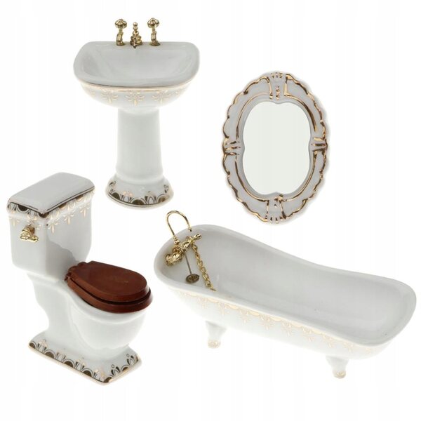 1:12 Puppenhaus-Miniatur-Badezimmer-Set mit Badewanne, Toilette und Waschbecken