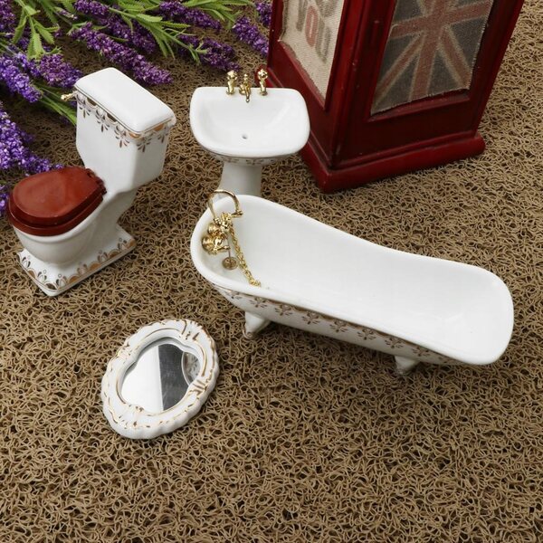 1:12 Puppenhaus-Miniatur-Badezimmer-Set mit Badewanne, Toilette und Waschbecken