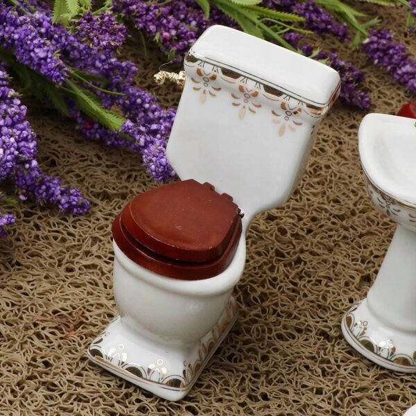 1:12 Puppenhaus-Miniatur-Badezimmer-Set mit Badewanne, Toilette und Waschbecken