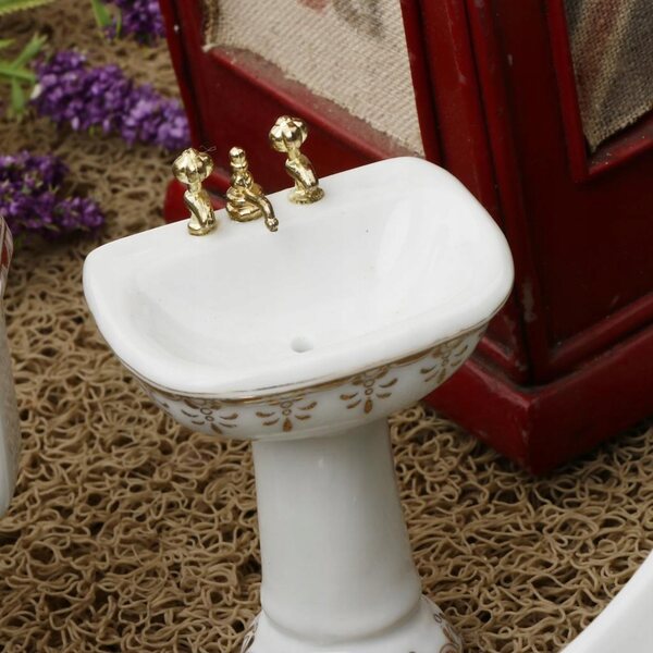 1:12 Puppenhaus-Miniatur-Badezimmer-Set mit Badewanne, Toilette und Waschbecken