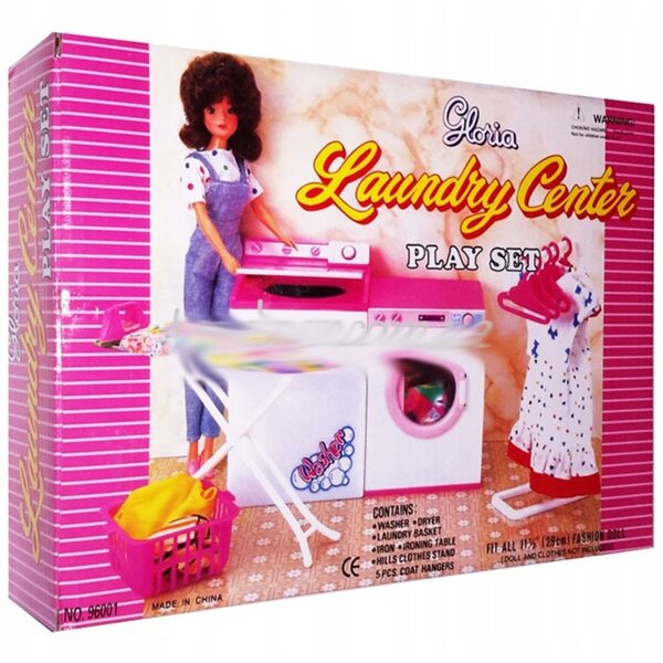 Set Pralnia e Svuotatore per Bambole con Accessori Completi in Plastica e Tessuto
