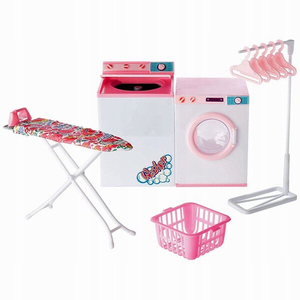 Set Pralnia e Svuotatore per Bambole con Accessori Completi in Plastica e Tessuto