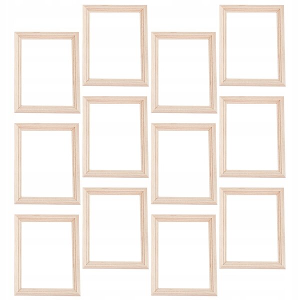 Set 12 Mini Rame Beiges in Legno per Decorazioni e Miniature 7,5x6 cm
