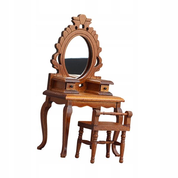 Miniatura toaletka con sgabello in legno 1:12 per casa delle bambole vintage