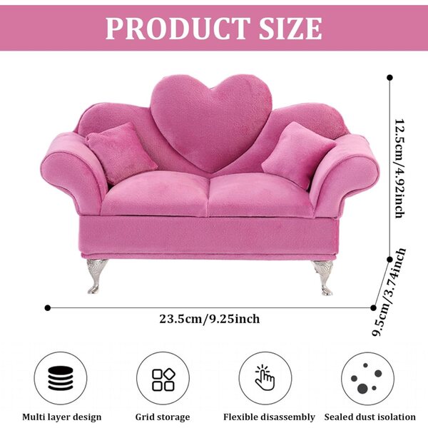 Weiches Samt-Doppel-Schmucksofa für Puppenhausminiatur 9,3 x 3,7 x 4,9 Zoll