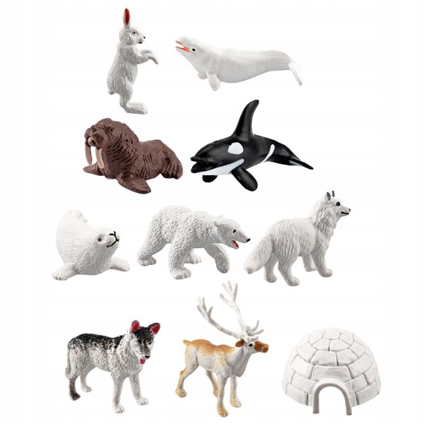 Set da 10 Miniature Animali Artici in PVC per Decorazioni e Lavoretti Creativi