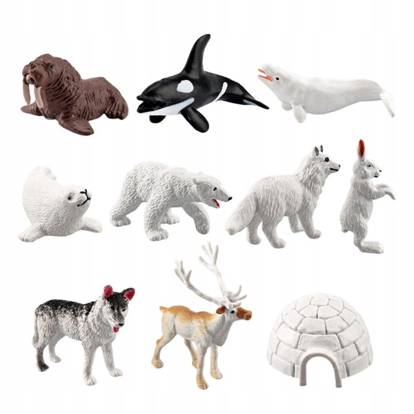 Set da 10 Miniature Animali Artici in PVC per Decorazioni e Lavoretti Creativi