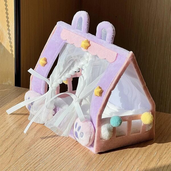 Letto tenda portatile per bambole in poliestere, accessorio decorativo per casa delle bambole