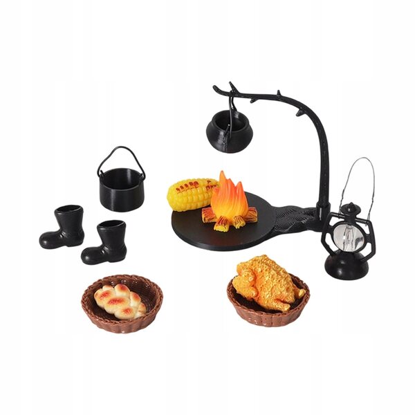 Set 11 pezzi mini accessori per casetta delle bambole decorazioni campeggio