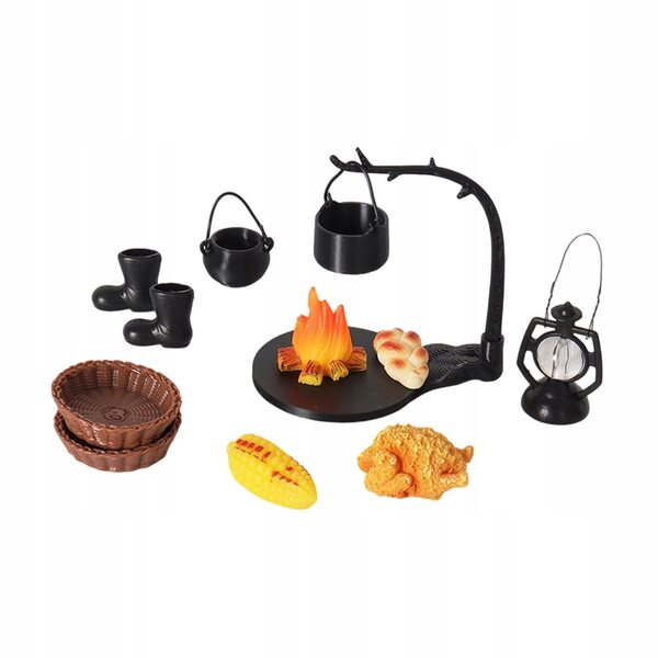 Set 11 pezzi mini accessori per casetta delle bambole decorazioni campeggio