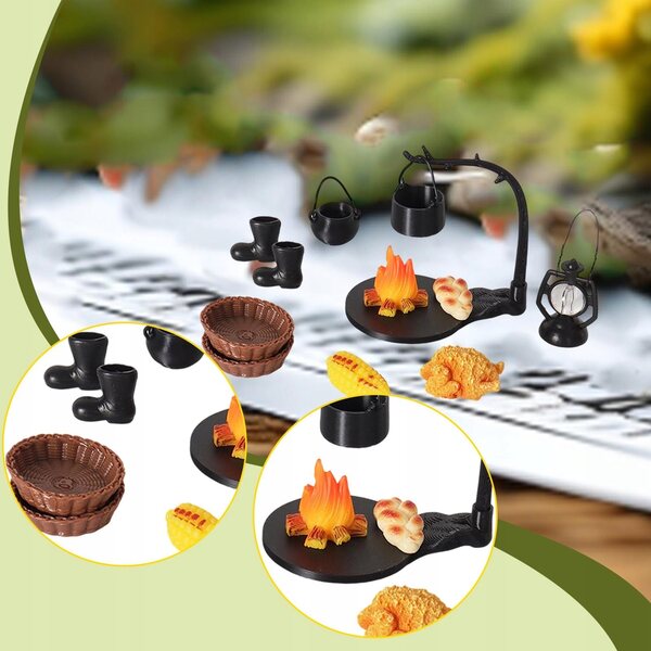 Set 11 pezzi mini accessori per casetta delle bambole decorazioni campeggio