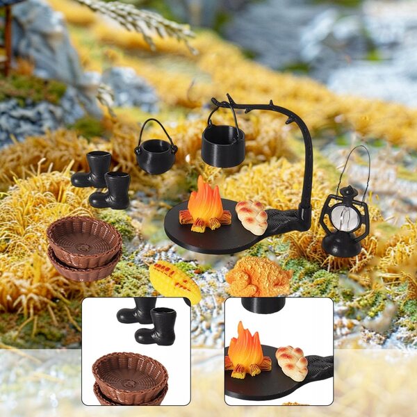 Set 11 pezzi mini accessori per casetta delle bambole decorazioni campeggio