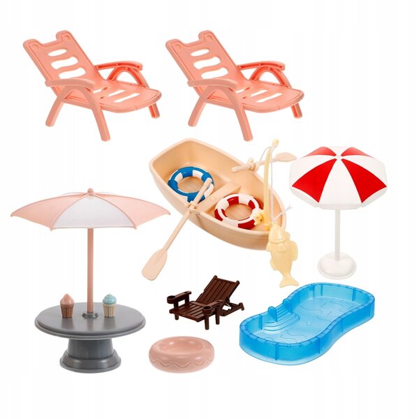 Set Accessori Spiaggia per Casa delle Bambole con Piscina e Ombrellone Colorato