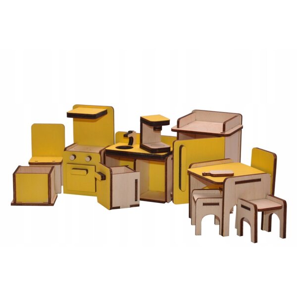 Buntes Küchenmöbel-Set aus Holz für Puppenhaus – 9-teilig