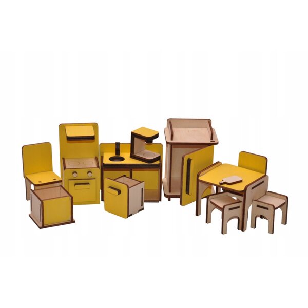 Buntes Küchenmöbel-Set aus Holz für Puppenhaus – 9-teilig