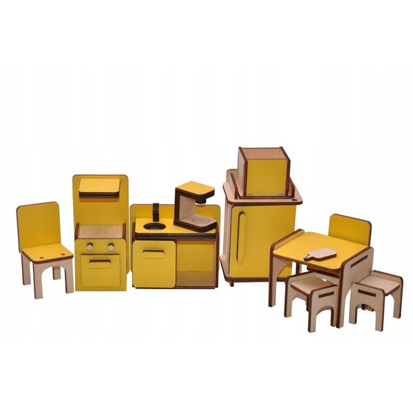 Buntes Küchenmöbel-Set aus Holz für Puppenhaus – 9-teilig