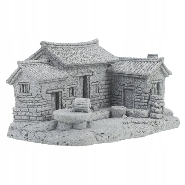 Dekoratives chinesisches Miniaturhaus aus langlebigem und detailliertem grauem Stein