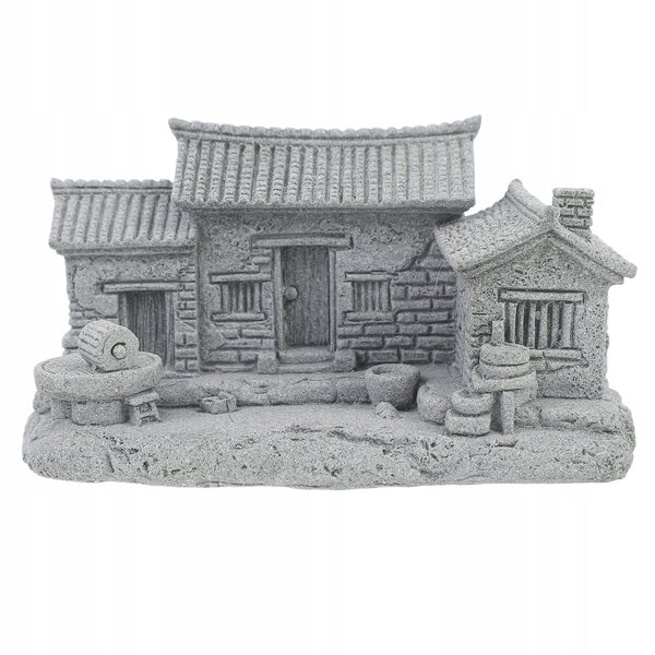 Dekoratives chinesisches Miniaturhaus aus langlebigem und detailliertem grauem Stein