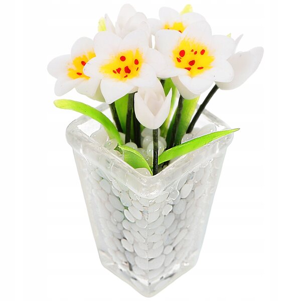 Mini pianta in vaso decorativa per casa in miniatura, stile realistico bianco