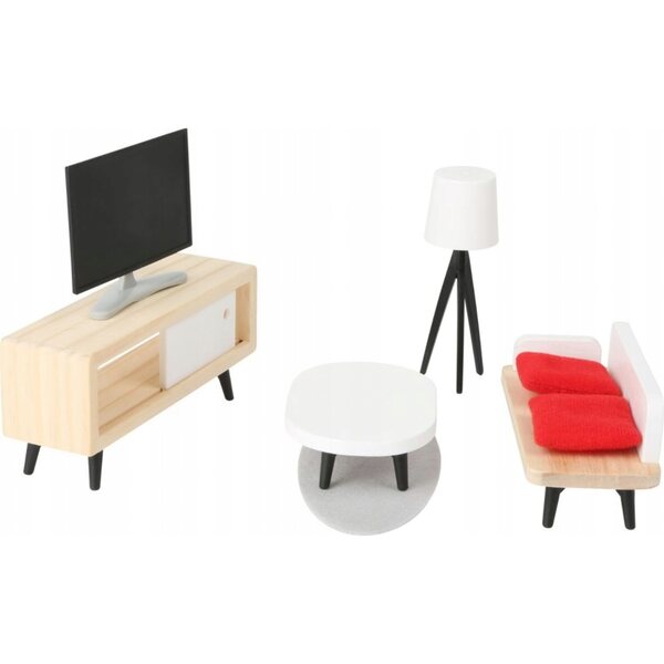 Set completo di mobili in legno stile scandinavo per case delle bambole
