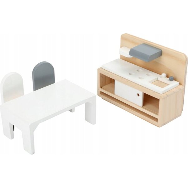 Set completo di mobili in legno stile scandinavo per case delle bambole