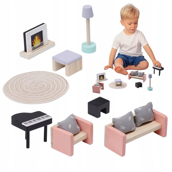 Holzmöbel-Set für Navaris Puppenhaus-Wohnzimmer, 11-teilig