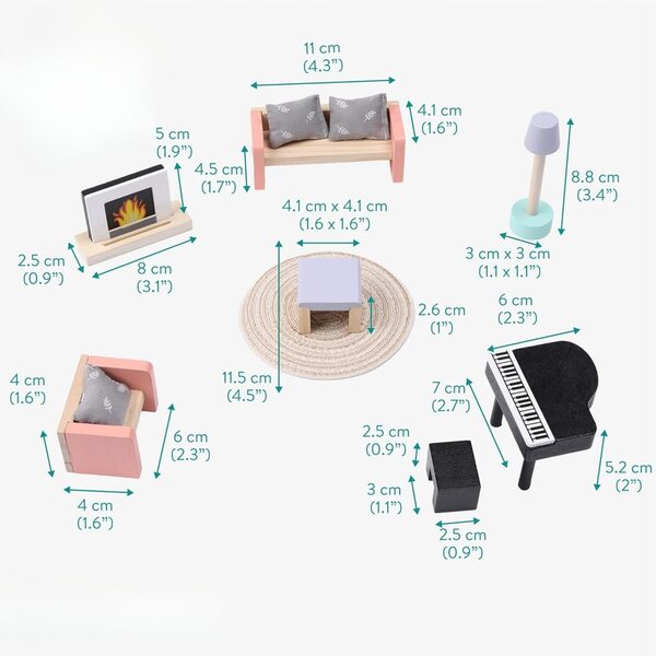 Holzmöbel-Set für Navaris Puppenhaus-Wohnzimmer, 11-teilig