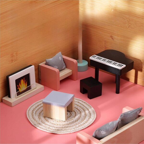 Holzmöbel-Set für Navaris Puppenhaus-Wohnzimmer, 11-teilig