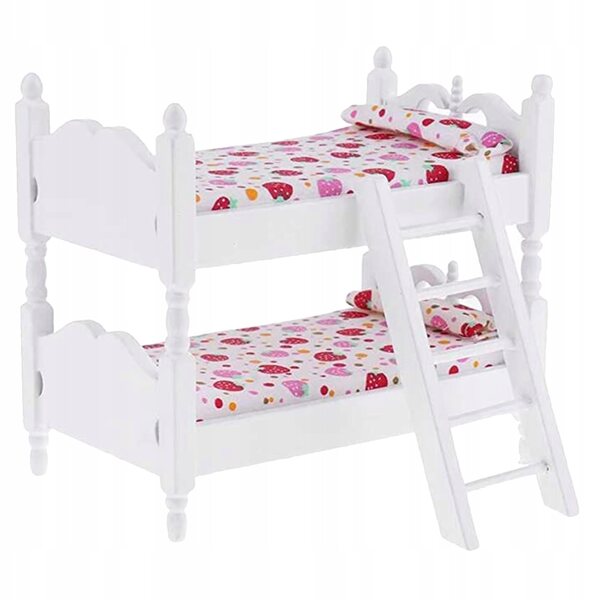 Letto a castello in legno per casa delle bambole, rosa, 13,7x8,1x12 cm