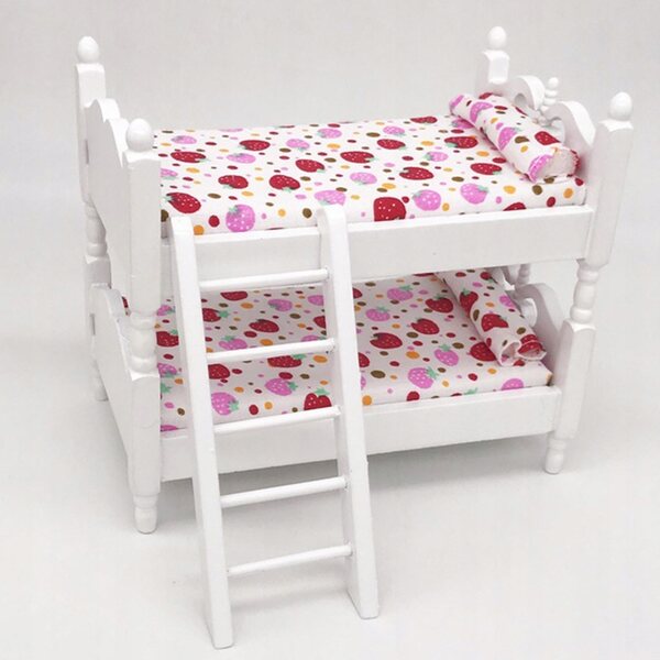 Letto a castello in legno per casa delle bambole, rosa, 13,7x8,1x12 cm