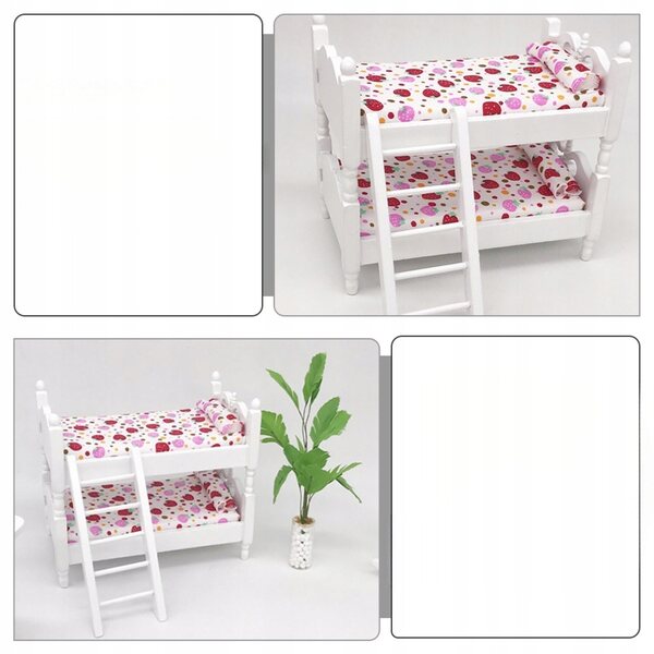 Letto a castello in legno per casa delle bambole, rosa, 13,7x8,1x12 cm