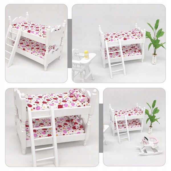 Letto a castello in legno per casa delle bambole, rosa, 13,7x8,1x12 cm