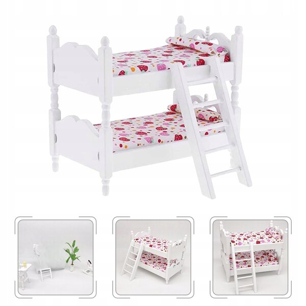 Letto a castello in legno per casa delle bambole, rosa, 13,7x8,1x12 cm