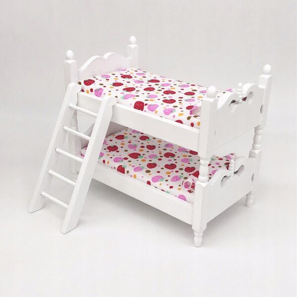 Letto a castello in legno per casa delle bambole, rosa, 13,7x8,1x12 cm