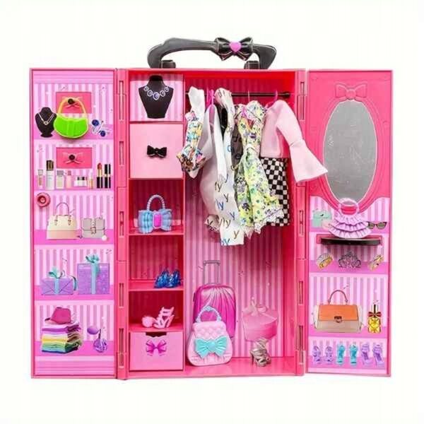 Garderoba per bambole con accessori e bambola inclusa, set completo per bimba