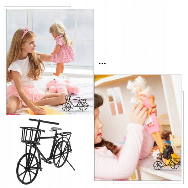 Mini Bicicletta Nera in Metallo per Casette delle Bambole, Decorativa e Resistente