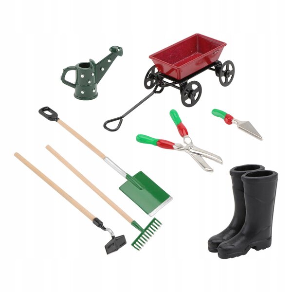 Mini-Gartengeräte-Set mit rotem Wagen – dekoratives und funktionelles Set